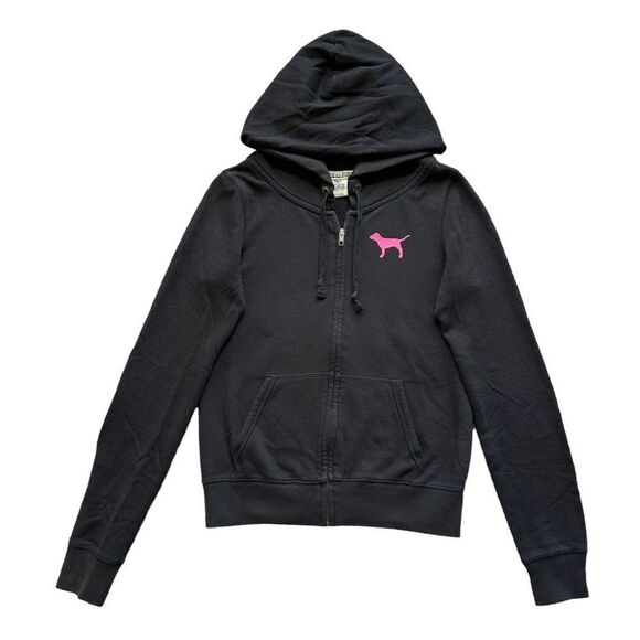🔃Victoria's Secret PINK Black Logo Hoodie Sweatshirt - Picture 1 of 9